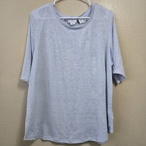 NICOLE MILLER Light Blue Short Sleeved Tee Top XL Slub Knit 100% Linen NWT